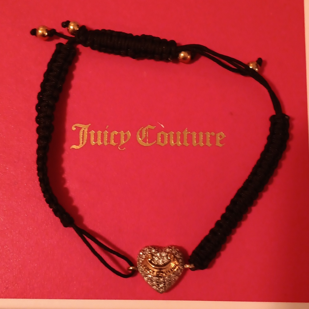 Juicy Couture Black Cord Heart Charm Bracelet With Juicy Couture Box